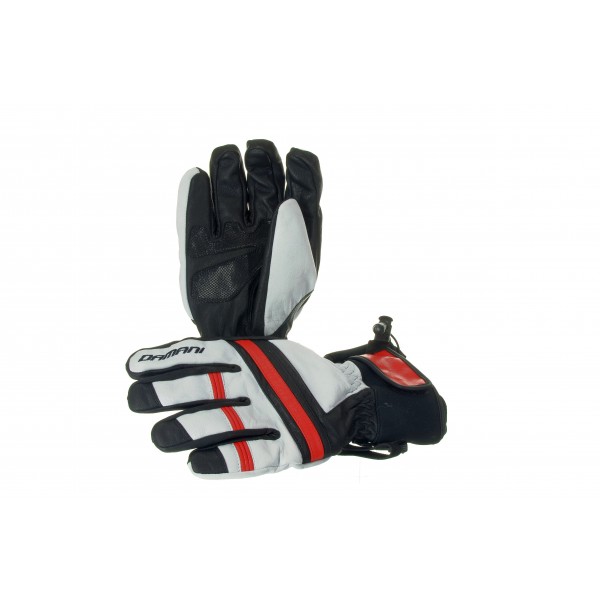 Lyžařské pánské rukavice Damani R03 - SKI celokožené (černo-bílo-červená)